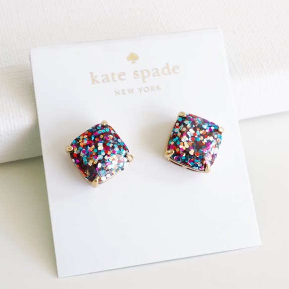 Kate Spade Small Square Stud Earrings Multi Glitter - Picture 1 of 2